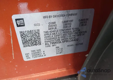 2023 Chevrolet Trailblazer Awd Activ z USA, uszkodzony, nr VIN KL79MSSL5PB134402